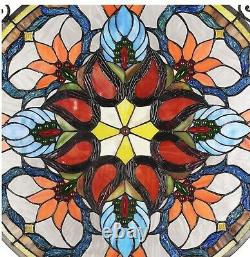 23.2 x 23.2 Victorian Fire Tiffany Style Stained Glass Window Panel Decor