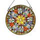 23.4 Round Floral Stained Glass Window Hanging Panel Suncatcher