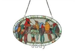 23.4 Tiffany style stained glass cardinal & birds window panel