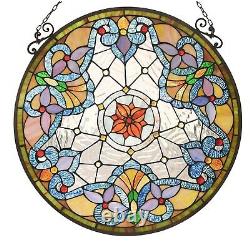 23.5 Round Victorian Floral Tiffany Style Stained Glass Window Panel