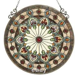23.5 Tiffany style stained glass rolling round jewles hanging window panel
