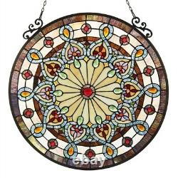23.5 Tiffany style stained glass rolling round jewles hanging window panel