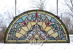 23.5 x 12.25 Half Round Tiffany Style Stained Glass Window Panel HF46