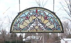 23.5 x 12.25 Half Round Tiffany Style Stained Glass Window Panel HF46