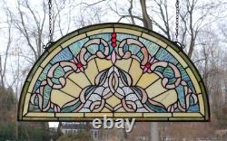 23.5 x 12.25 Half Round Tiffany Style Stained Glass Window Panel HF46