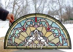 23.5 x 12.25 Half Round Tiffany Style Stained Glass Window Panel HF46