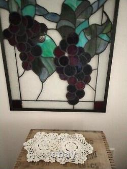 23.5 x 18 Large Handcrafted stained glass window panel Grape With Vine chain