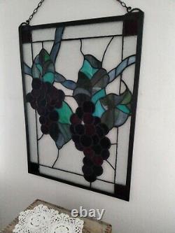 23.5 x 18 Large Handcrafted stained glass window panel Grape With Vine chain