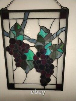 23.5 x 18 Large Handcrafted stained glass window panel Grape With needs repair