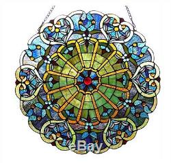 23 Round Multi-Color Tiffany Style Stained Glass Victorian Design Window Panel