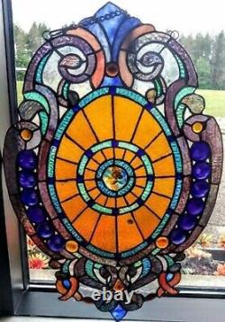 23 x 15 Queen Victorian Tiffany Style Stained Glass Window Panel