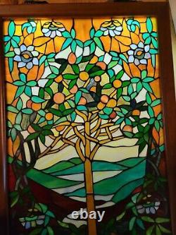 23 x 36 1/2 Large Handcrafted stained glass window panel TREE OF LIFE