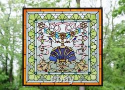 24.25 x 24.25 Tiffany Style stained glass panel Jeweled window panel QA104
