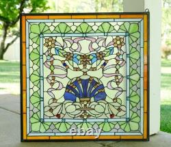 24.25 x 24.25 Tiffany Style stained glass panel Jeweled window panel QA104