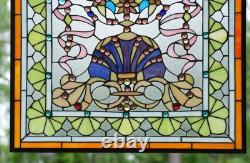 24.25 x 24.25 Tiffany Style stained glass panel Jeweled window panel QA104