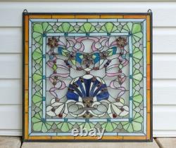 24.25 x 24.25 Tiffany Style stained glass panel Jeweled window panel QA104