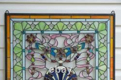 24.25 x 24.25 Tiffany Style stained glass panel Jeweled window panel QA104