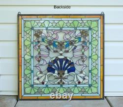24.25 x 24.25 Tiffany Style stained glass panel Jeweled window panel QA104