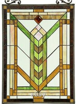 24.5 x 17.5 Pure Mission Tiffany Style Stained Glass Window Panel With Chain