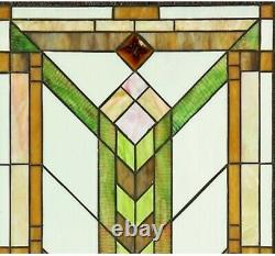 24.5 x 17.5 Pure Mission Tiffany Style Stained Glass Window Panel With Chain