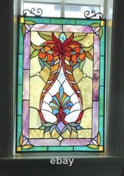 24.5 x 17.5 Tiffany style stained glass victorian hang window panel Suncatcher