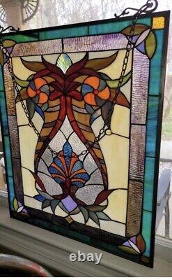 24.5 x 17.5 Tiffany style stained glass victorian hang window panel Suncatcher