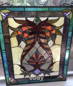 24.5 x 17.5 Tiffany style stained glass victorian hang window panel Suncatcher