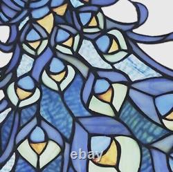 24.5H Aria Blue Peacock Stained Glass Window Panel