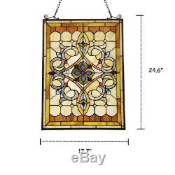 24.6 x 17.7 Timeless Victorian Tiffany Style Stained Glass Window Panel