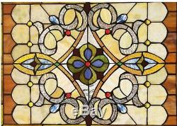 24.6 x 17.7 Timeless Victorian Tiffany Style Stained Glass Window Panel