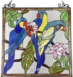 24.8 x 23.4 Birds of ParadiseTiffany Style Stained Glass Window Panel Home Dec