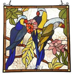 24.8 x 23.4 Birds of ParadiseTiffany Style Stained Glass Window Panel Home Dec