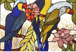 24.8 x 23.4 Birds of ParadiseTiffany Style Stained Glass Window Panel Home Dec