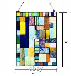 24 Colorful Tiled Geometry Tiffany Style Stained Glass Window Panel