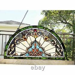 24 H Tiffany Style Victorian Stained Glass Window Panel Demi Lune Half Moon