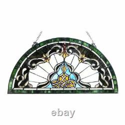 24 H Tiffany Style Victorian Stained Glass Window Panel Demi Lune Half Moon