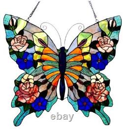 24 Large Butterfly Roses Tiffany Style Stained Glass Window Panel