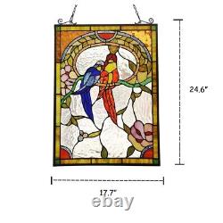 24 Stained Glass Love Birds Window Panel Handcrafted Tiffany Style Suncatcher