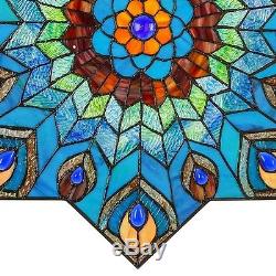 24 Stained Glass Peacock Star Glass Wall / Window Panel #15045 Feathers Blue