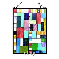 24 Tiffany-style Stained Glass Mixed Block Window Panel Hanging