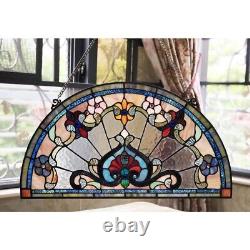 24 Wide Tiffany Style Victorian Stained Glass Window Panel Demi Lune Half Moon