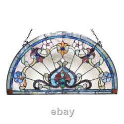24 Wide Tiffany Style Victorian Stained Glass Window Panel Demi Lune Half Moon
