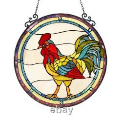 24 X 24 Stained Glass Rooster Round Window Panel Tiffany Style