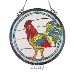 24 X 24 Stained Glass Rooster Round Window Panel Tiffany Style
