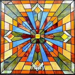 24 by 24 STAINED GLASS WINDOW PANEL BRILLIANT MISSION STYLE COLLECTION