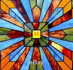 24 by 24 STAINED GLASS WINDOW PANEL BRILLIANT MISSION STYLE COLLECTION