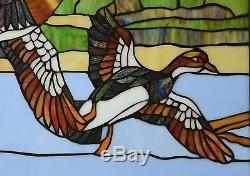 24 x 18 MALLARD DUCKS WOODDUCK BIRDS Tiffany Style Stained Glass Window Panel