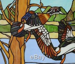 24 x 18 TWO MALLARD DUCKS BIRDS Handcrafted Stained Glass Window Panel