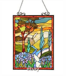24 x 18 Tiffany Style Stained Glass Floral Nature Window Panel
