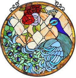 24 x 23 Peacock Princess Tiffany Style Stained Glass Round Window Panel